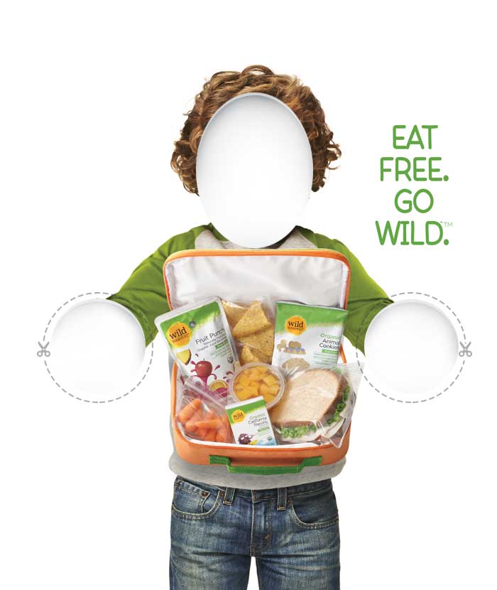 Cardboard cutout of kid holding lunchbox for community engagement