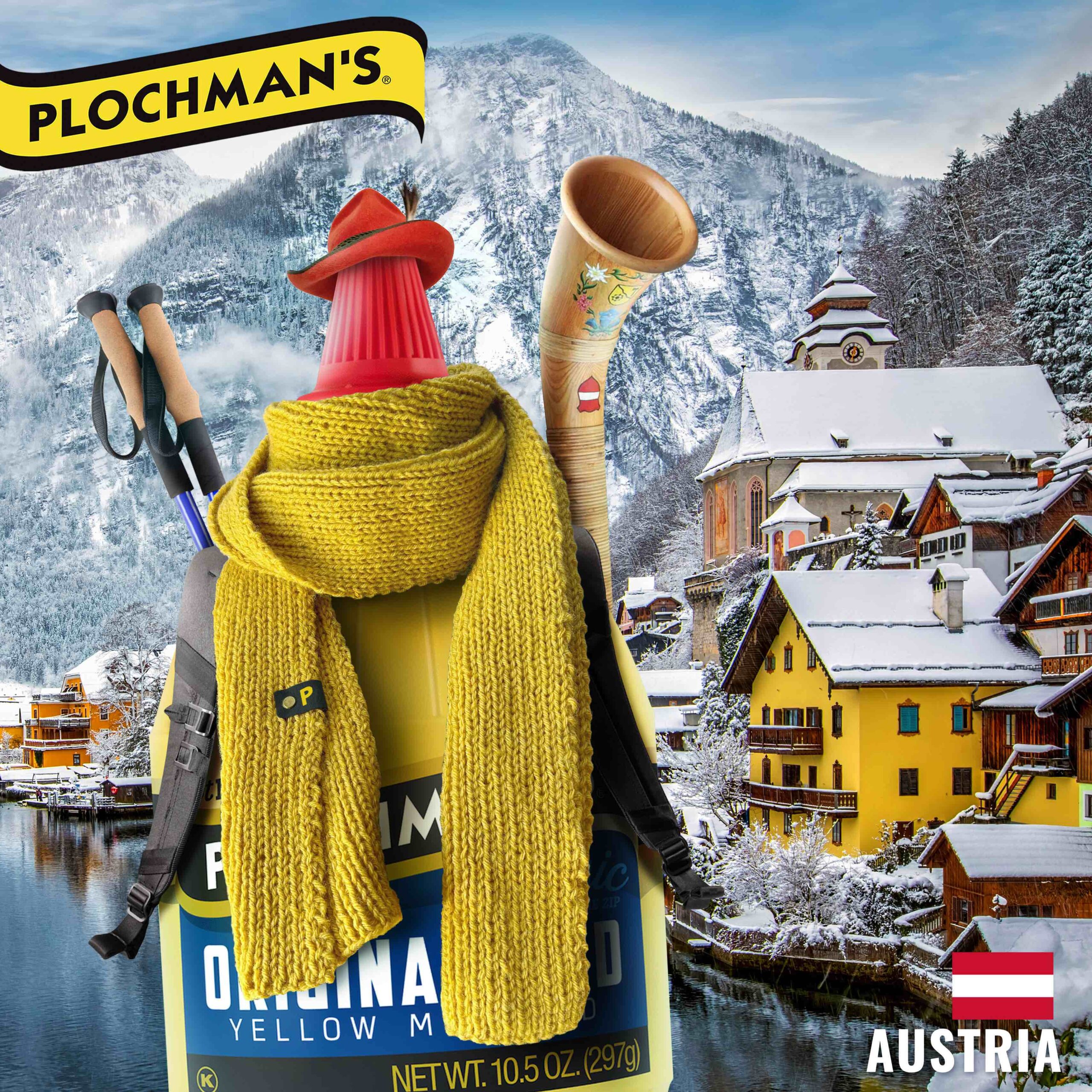 Bottle of Plochman's mustard in the swiss alps of Austria