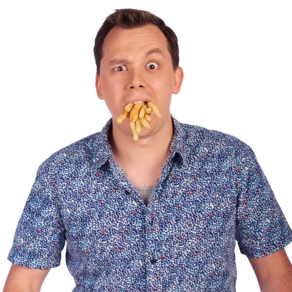 Matt Stoffel with french fries in his mouth