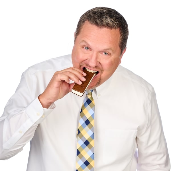Mike eating an ice cream sandwich