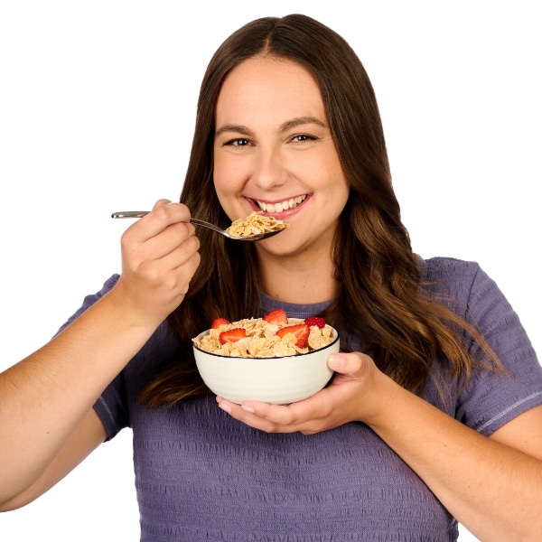 Tessa eating a bowl of cereal